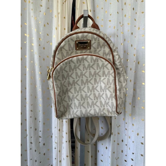 Michael Kors Abbey Jet Set Signature MK Logo Leather Adjustable Strap Backpack - Picture 2 of 8